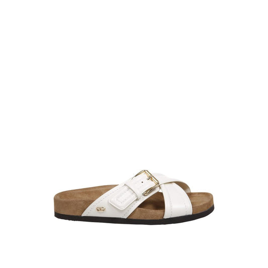 White Calfskin Strap-On Sandals