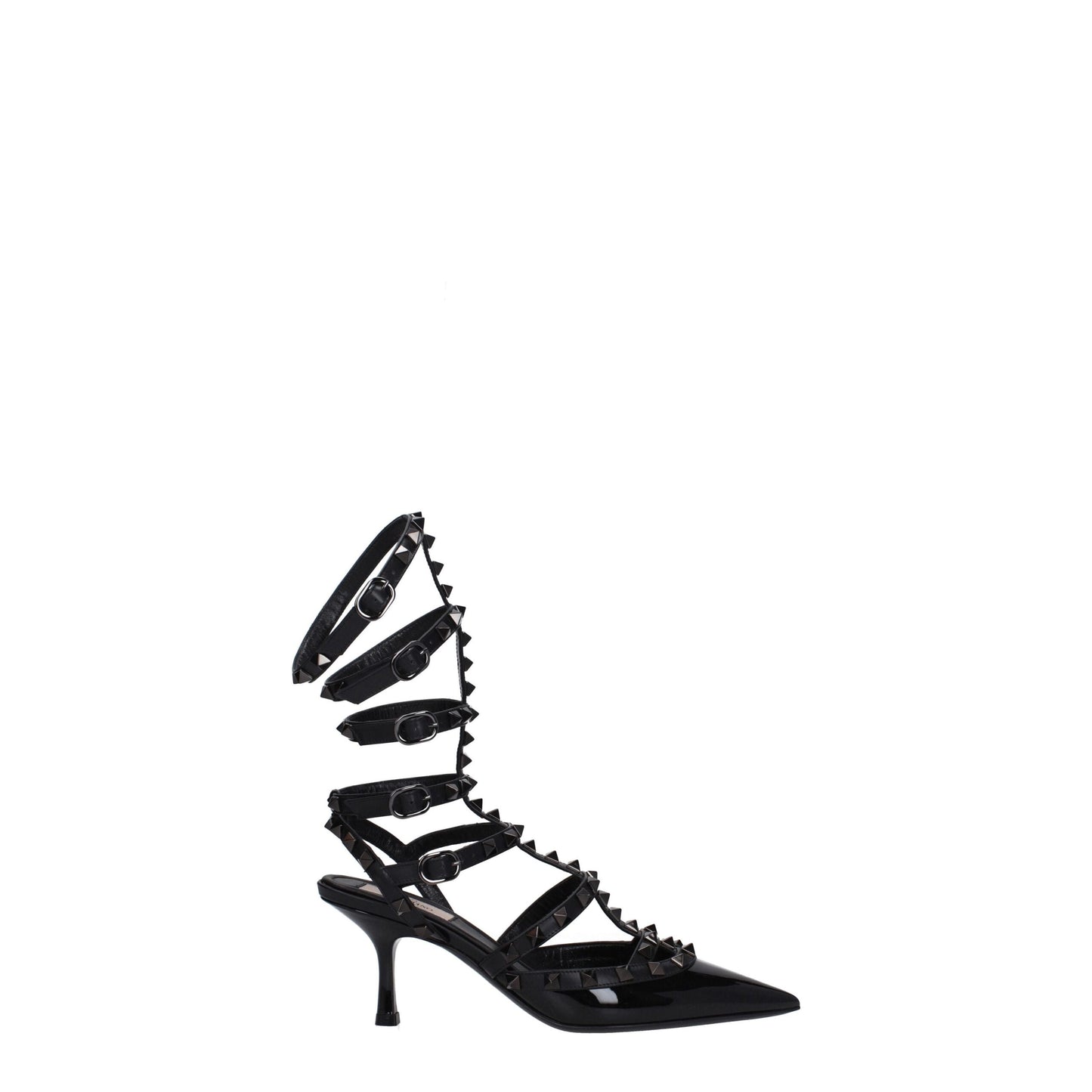 Black Leather Stiletto Heel Sandals
