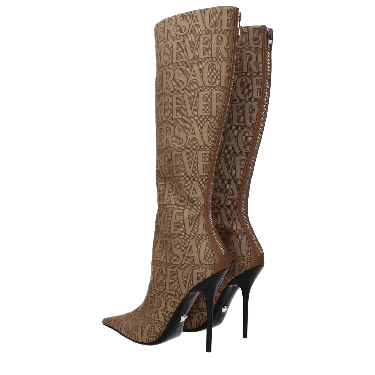 Beige Fabric High Heel Boots