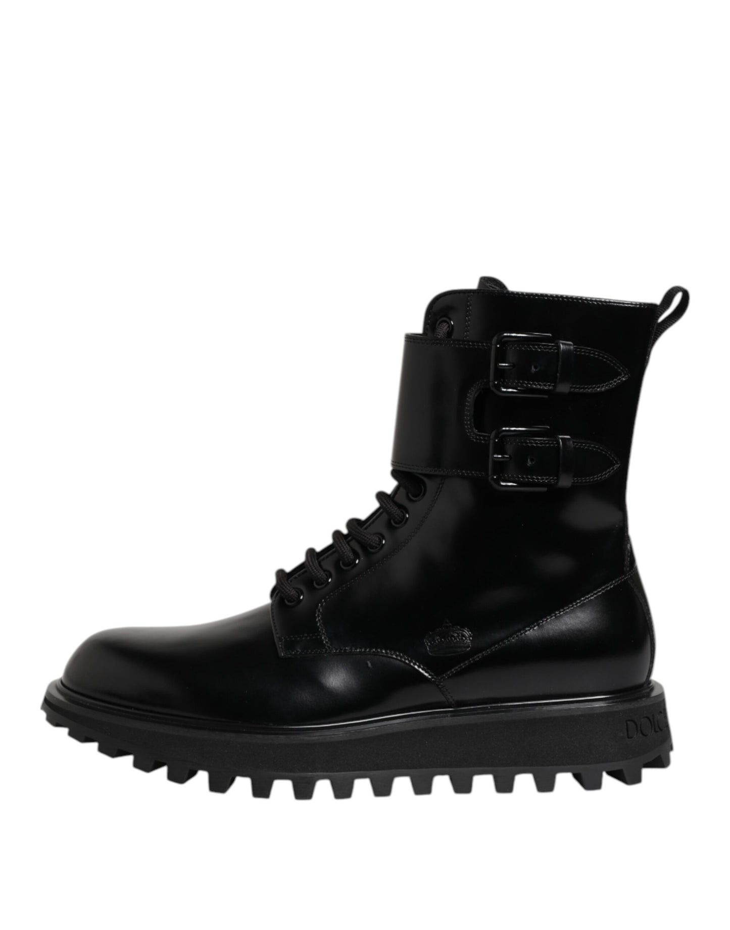 Black Leather Lace Up Mid Calf Boots Shoes