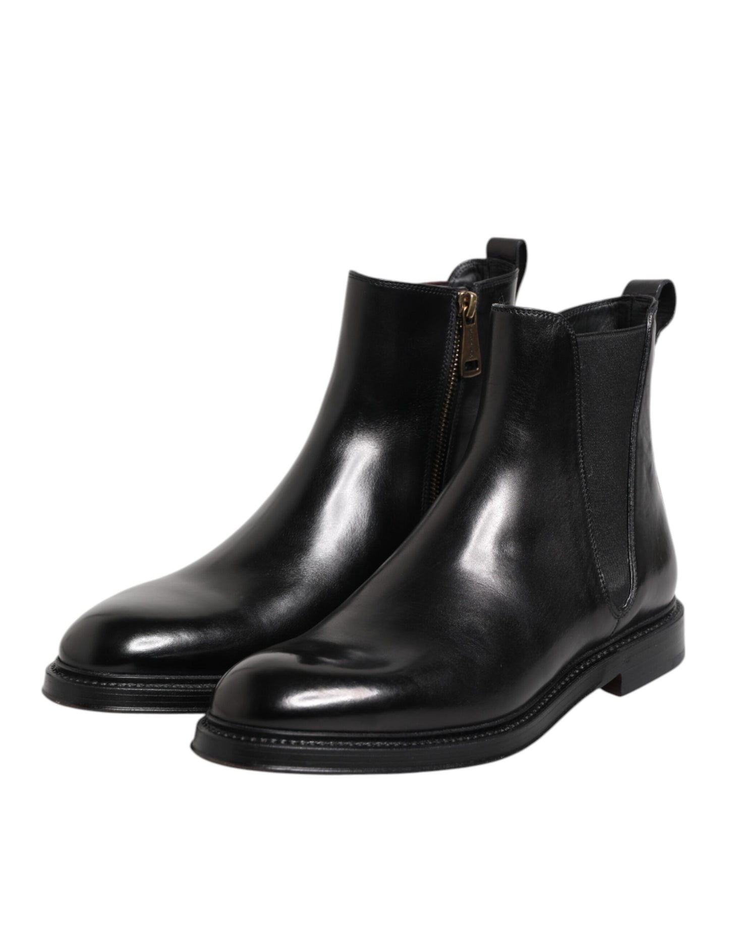 Black Chelsea Leather Mid Calf Boots Shoes