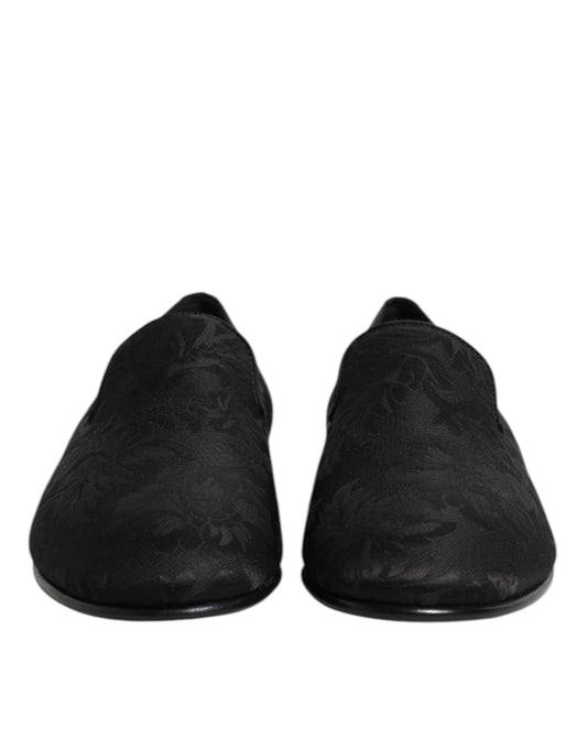 Black Floral Brocade Loafers Men Dress Shoes