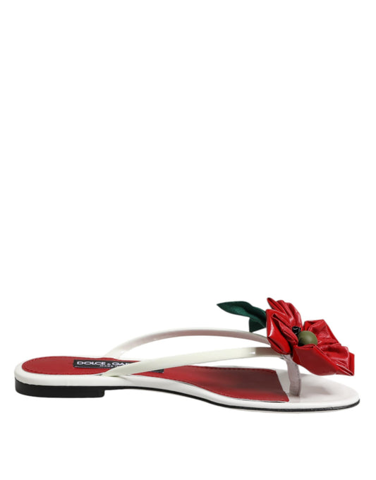 Red White KEIRA Flower Leather Sandals Shoes