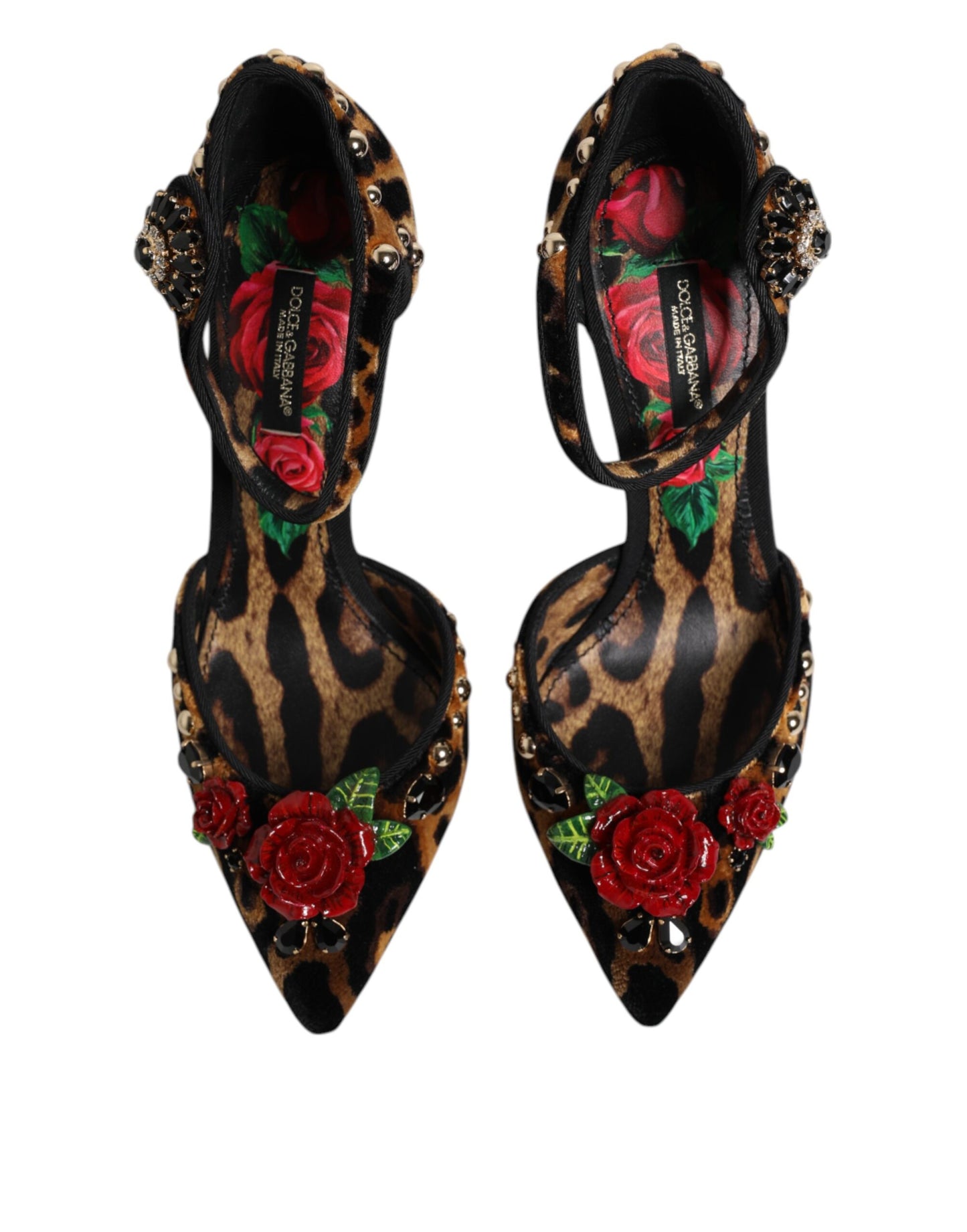 Brown Leopard Crystal Roses Pumps Shoes
