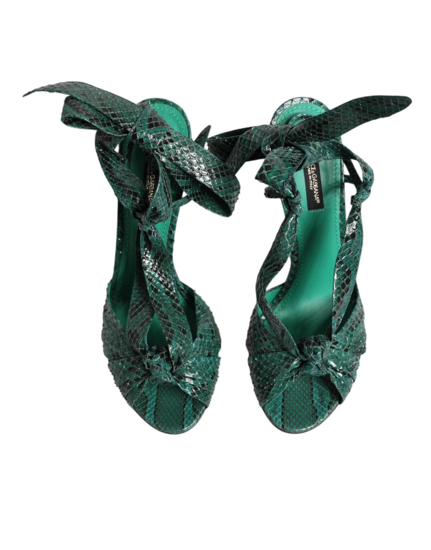 Green Python Leather Heels Sandals Shoes