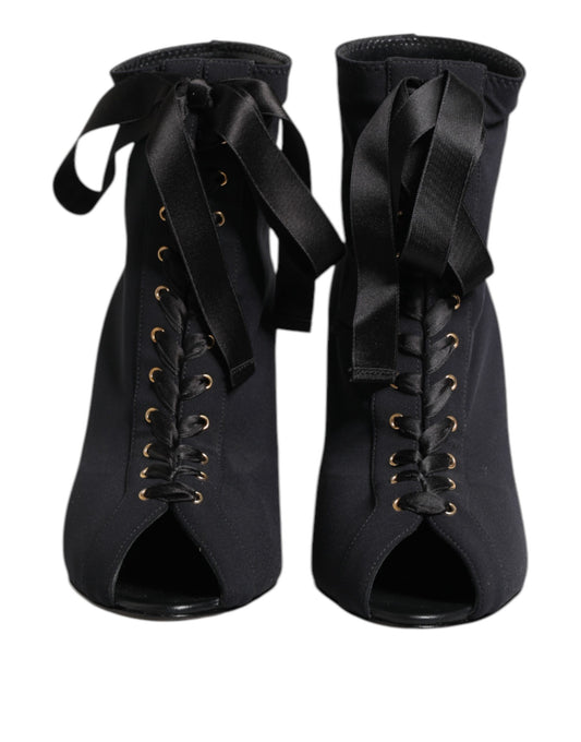 Black Stiletto Heels Lace Up Boots Shoes