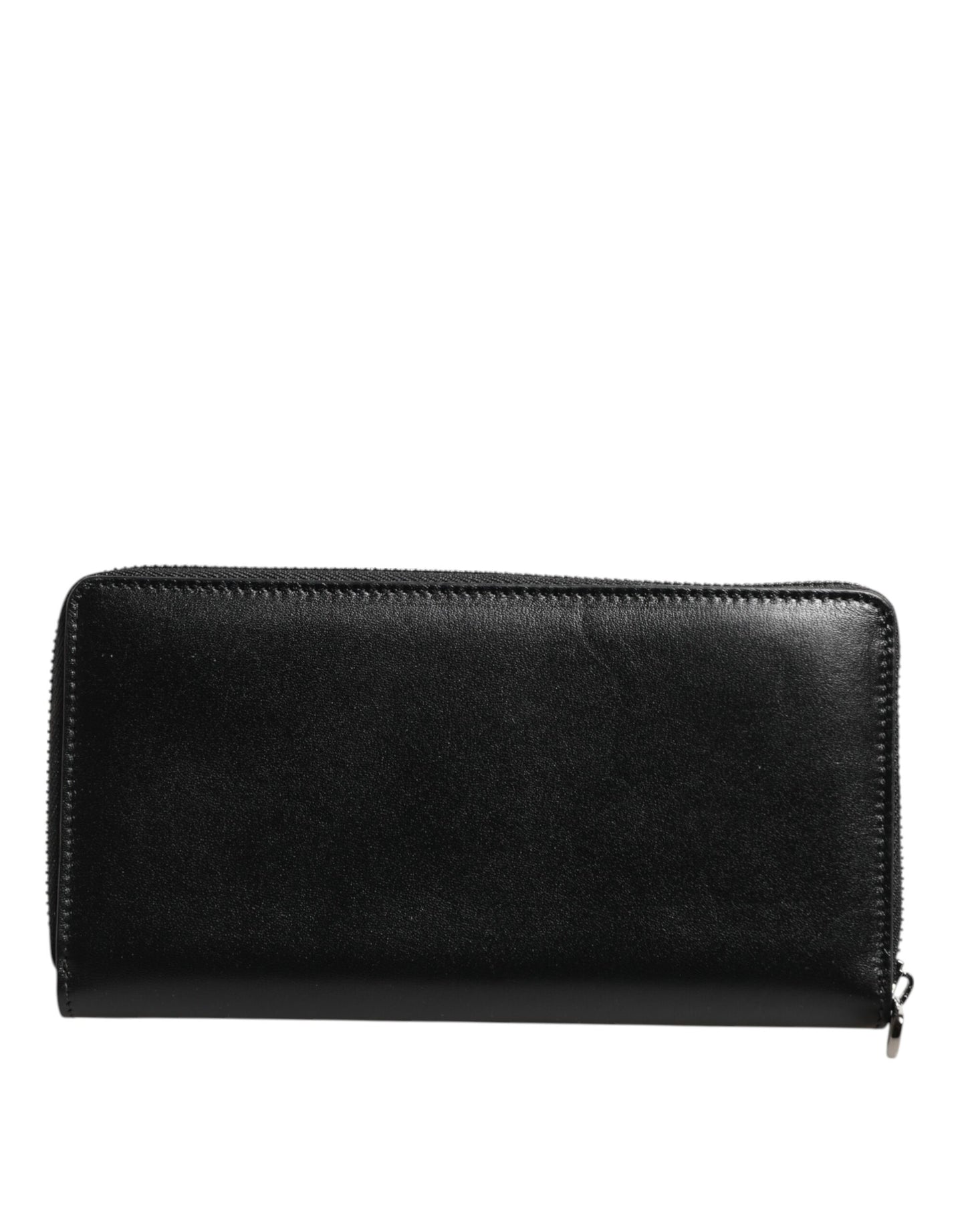 Black Leather Logo Plaque Zip Around Continental Wallet