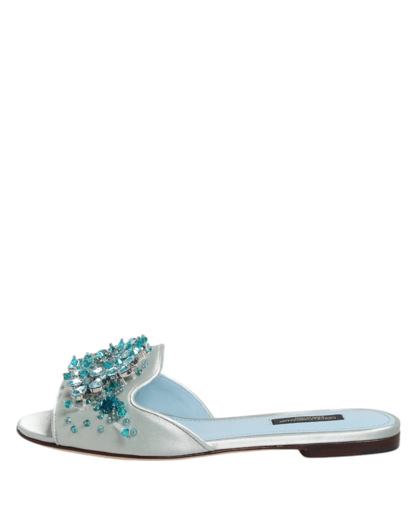 Silver Blue Leather Bead Embellish Slide Shoes