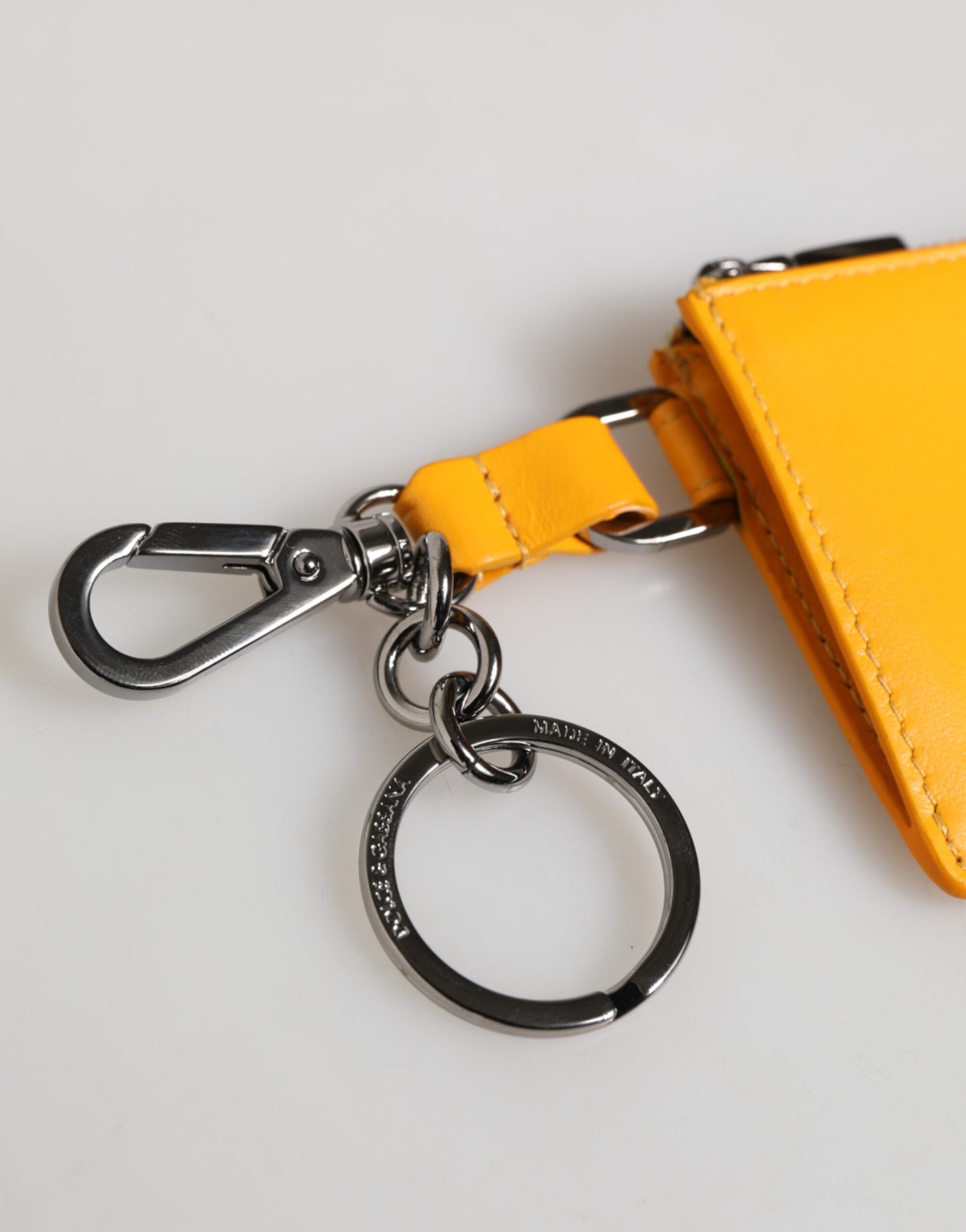 Yellow Orange Leather Credit Card Key Holder Clip On Wallet