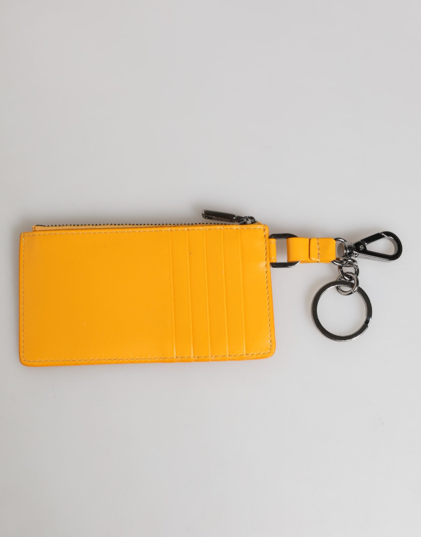 Yellow Orange Leather Credit Card Key Holder Clip On Wallet