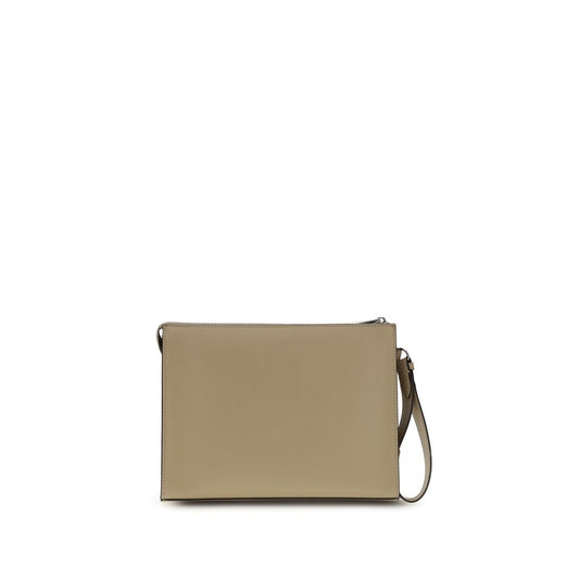 Beige Leather Clutch Bag