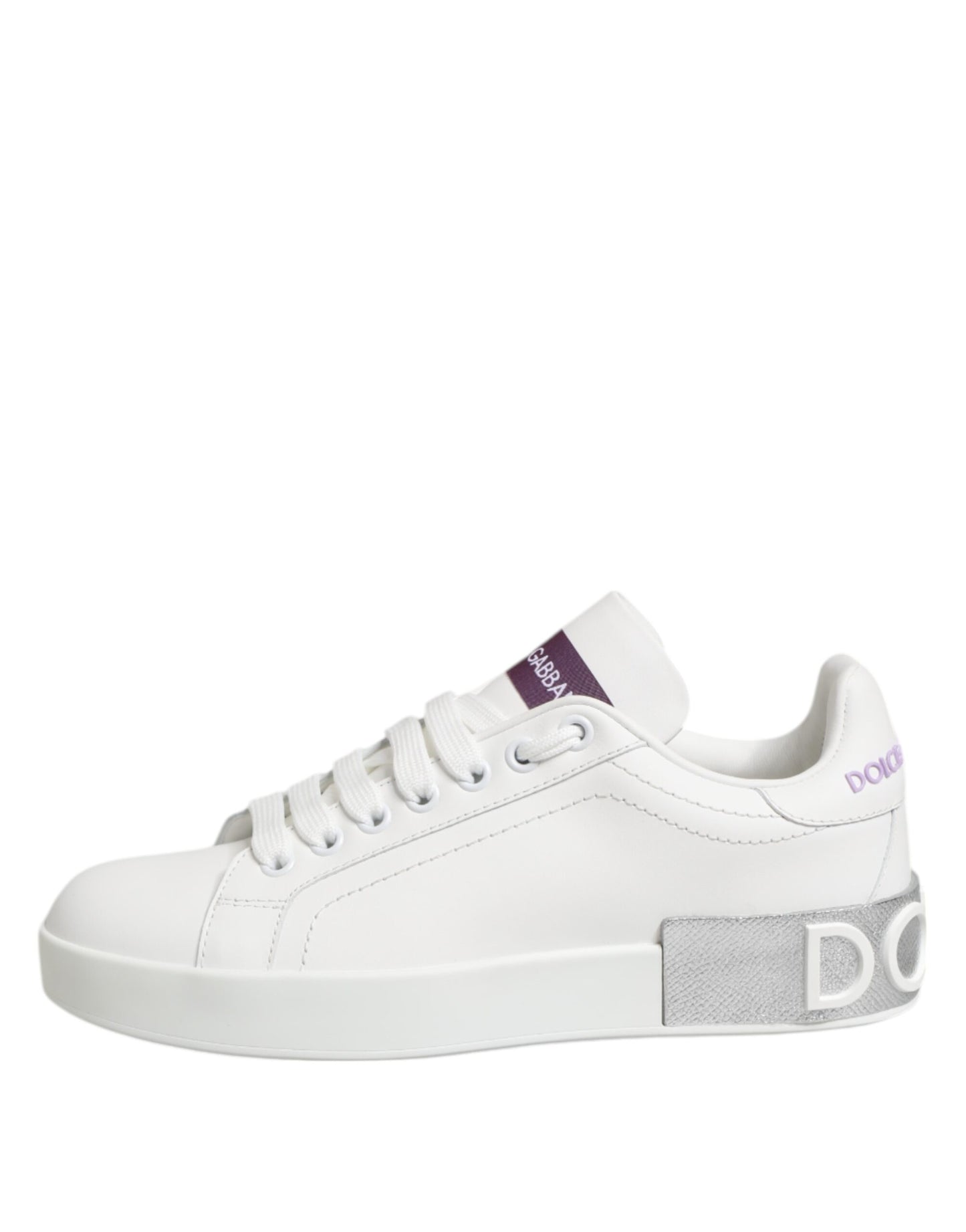 White Purple Leather Low Top Sneakers Shoes