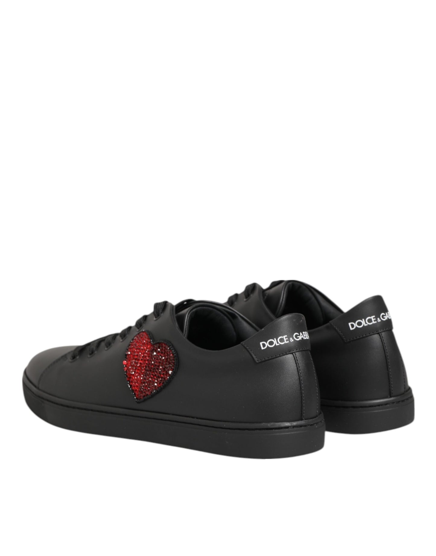 Black Leather Crystal Heart Sneakers  Shoes