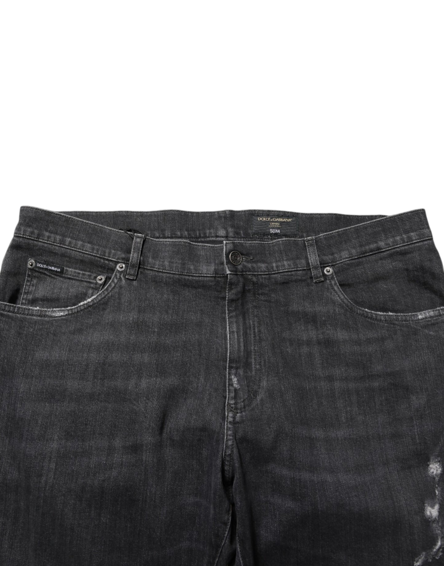 Black Cotton Slim Fit Distressed Ripped Logo Jeans