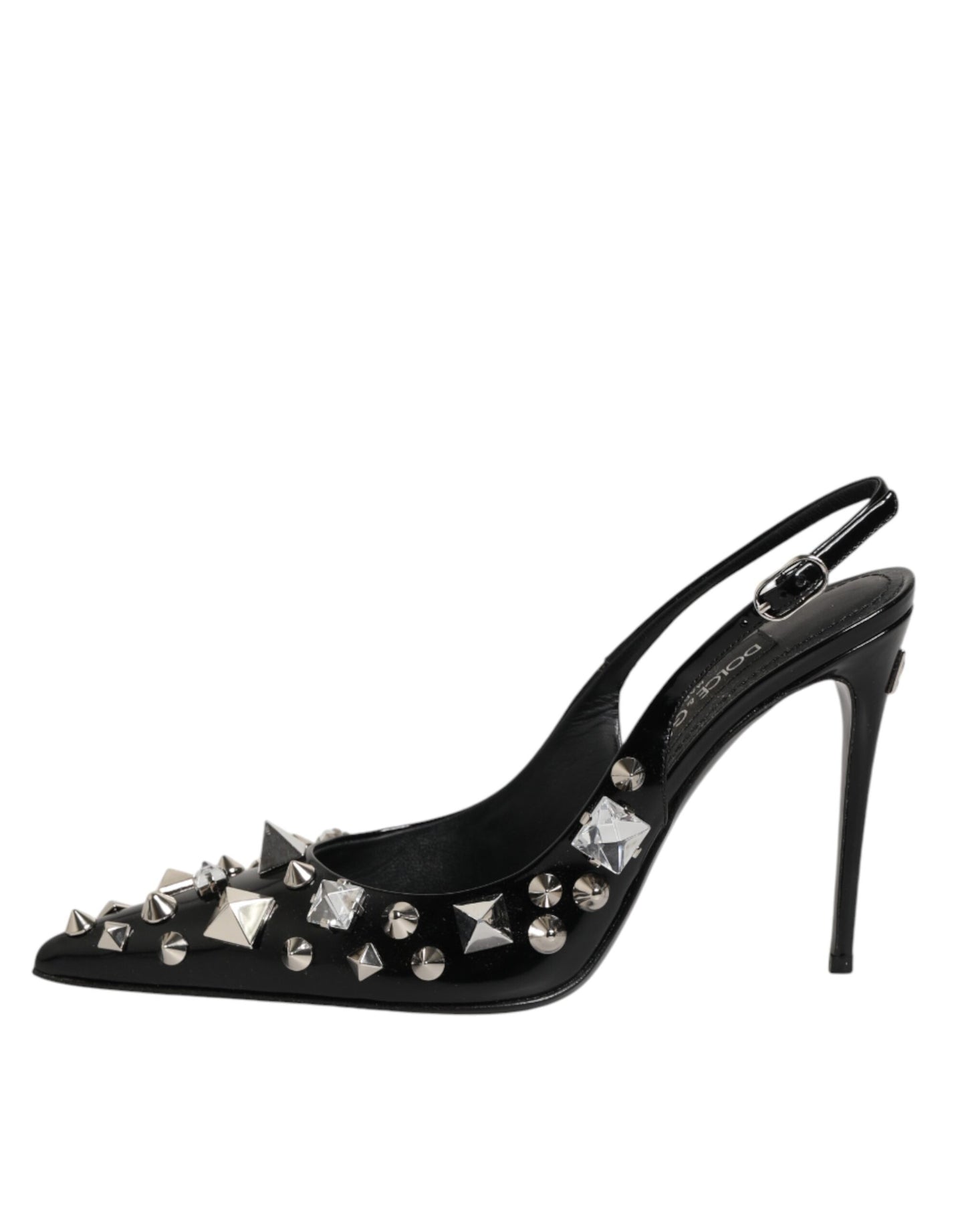 Black Studded Leather Heels Slingbacks Shoes