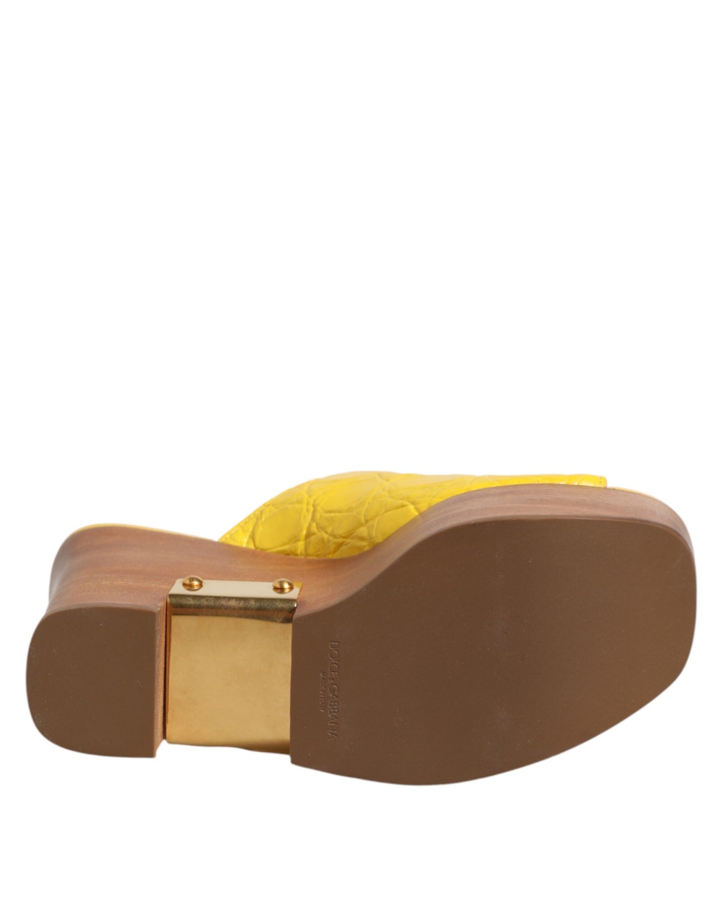 Yellow Leather Wood Mule Wedge Slides Shoes