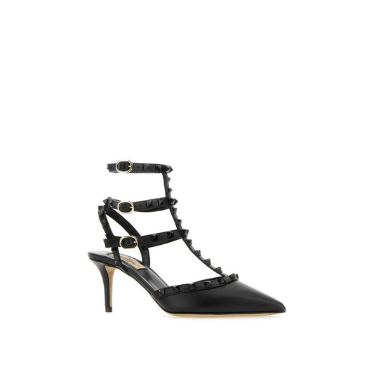 Black Calfskin Mid Heel Pumps